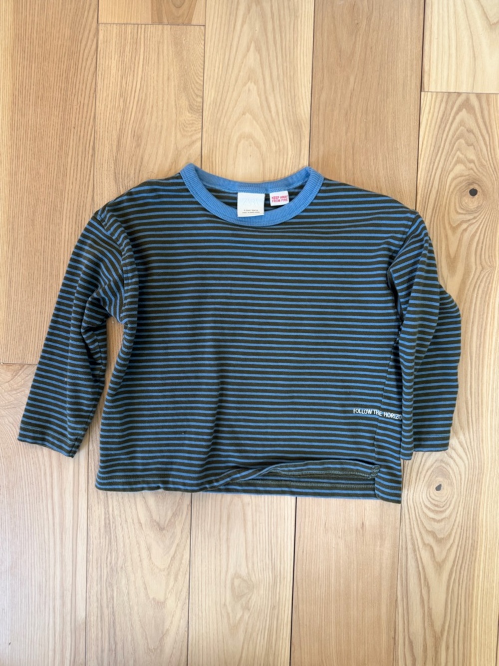 Zara Kids Black and Blue Striped Long Sleeve Tee